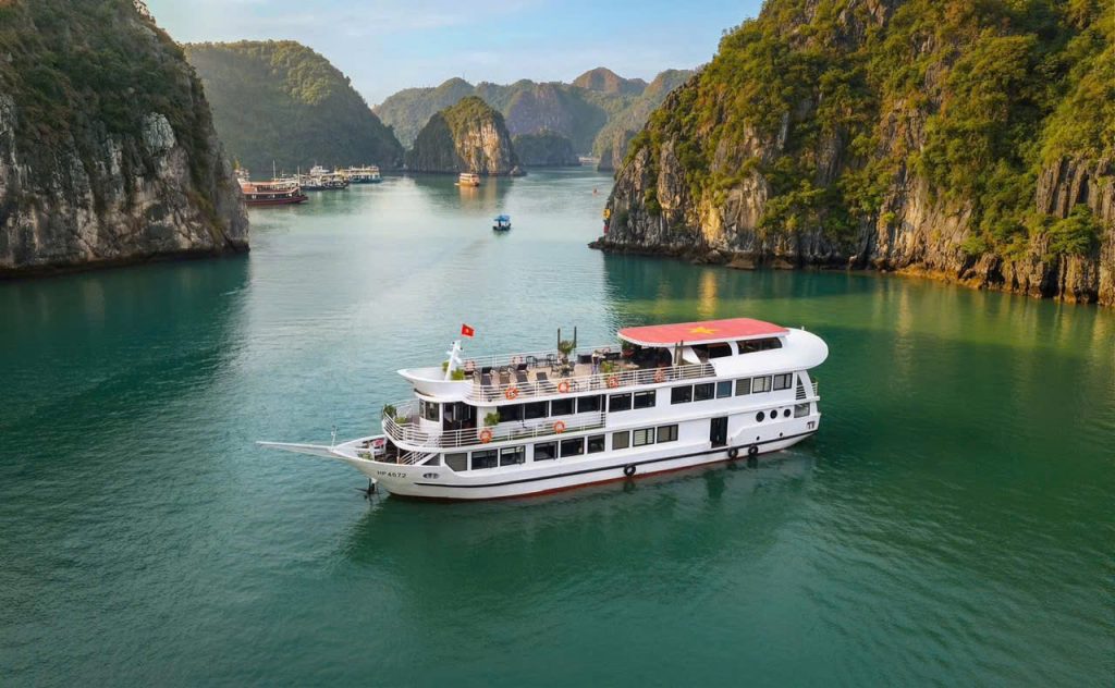 Ocean 07 cruise ship HP-4572 aerial drone view in Lan Ha Bay