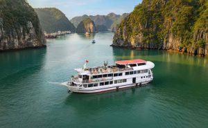 Ocean 07 cruise ship HP-4572 aerial drone view in Lan Ha Bay