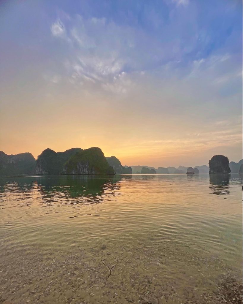 Sunset over Lan Ha Bay before night kayaking from Viet Hai