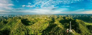 Aerial panorama of the jungle canopy in Cat Ba National Park
