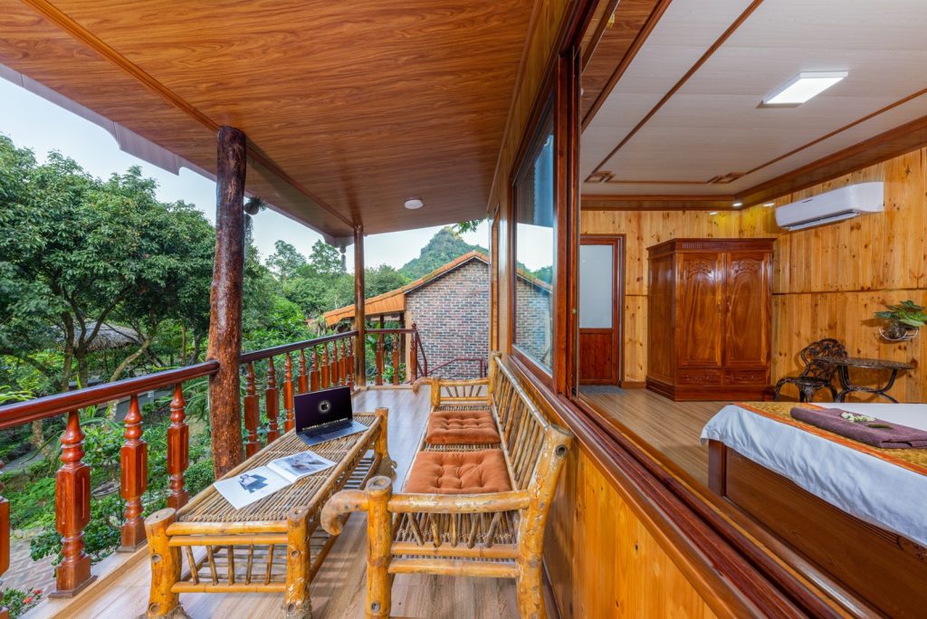 Room balcony at Lan Homestay looking out to the mountains, Viet Hai Village