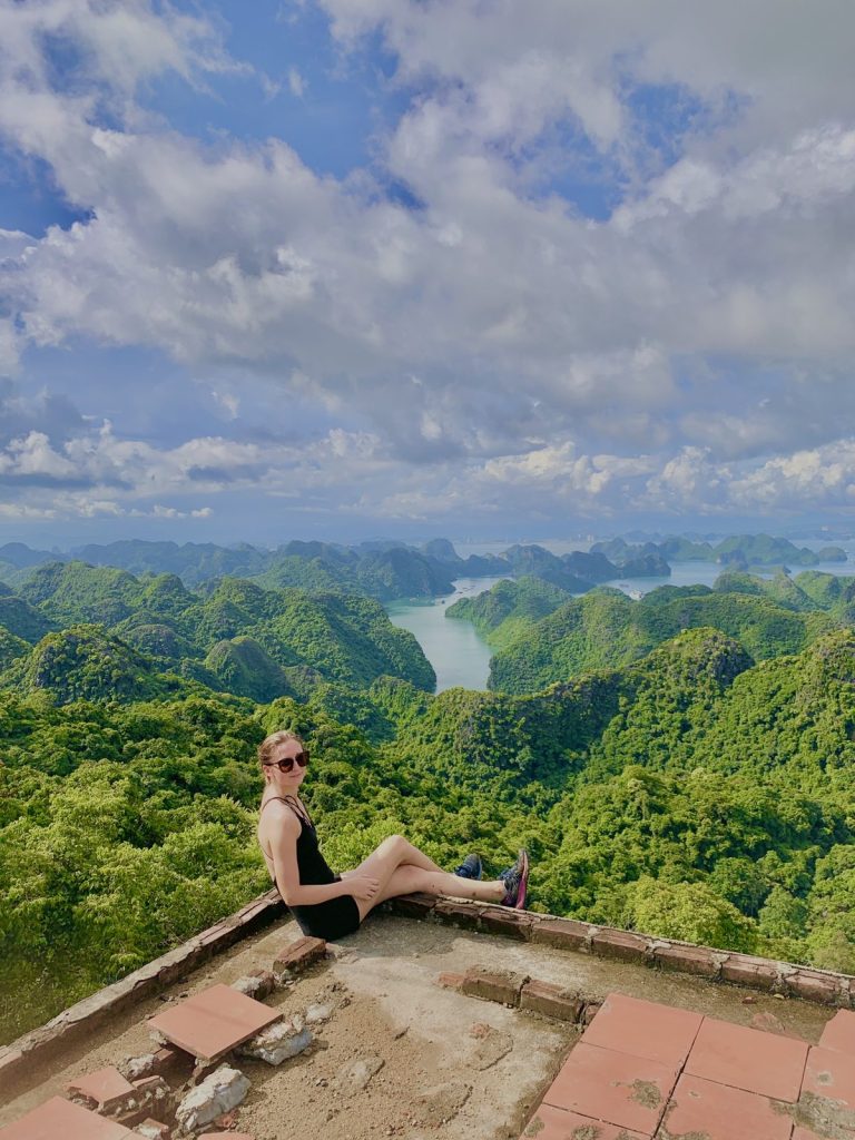 Green fields of the Viet Hai valley seen from the ridge, Cat Ba Island