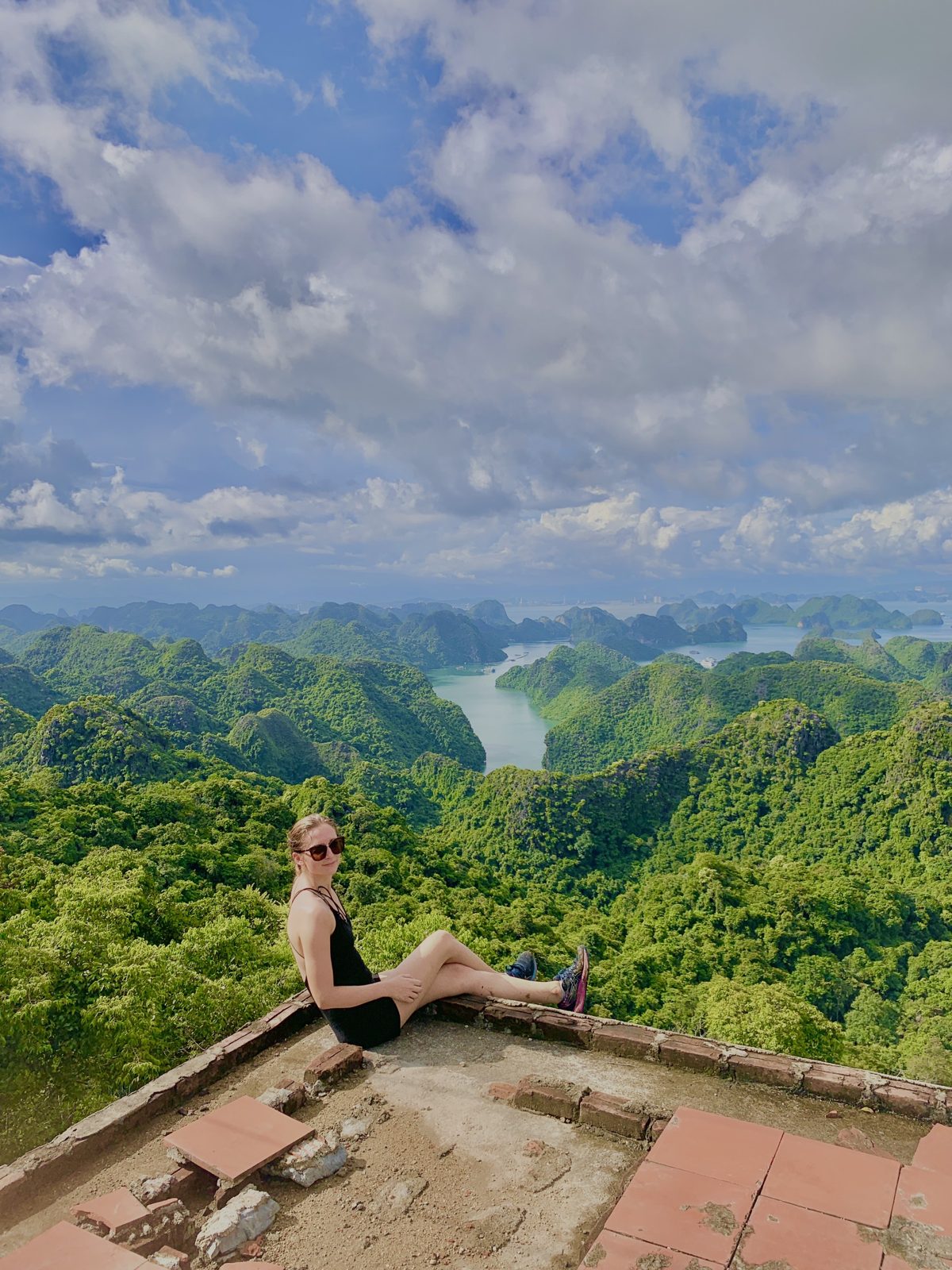 Green fields of the Viet Hai valley seen from the ridge, Cat Ba Island